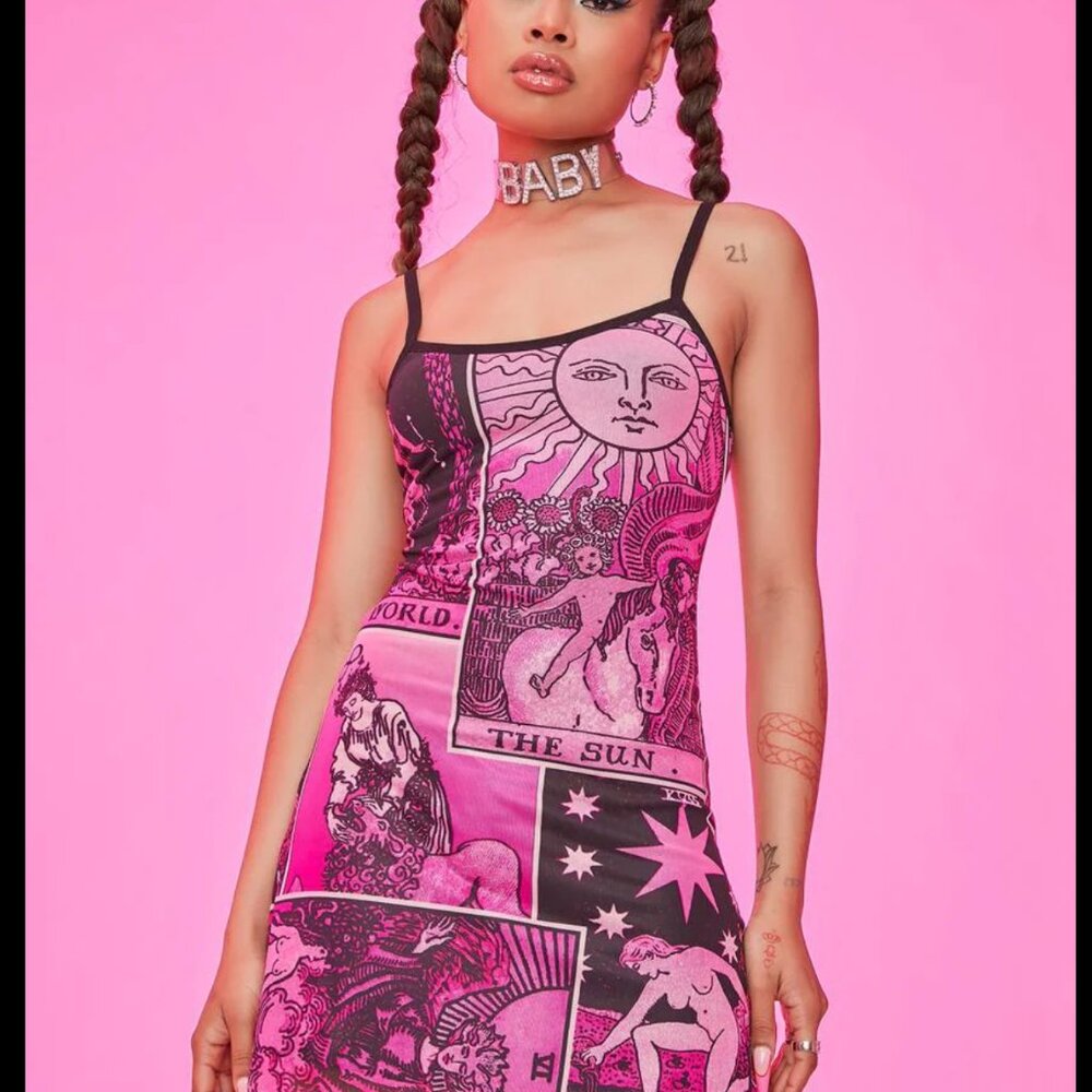 Horoscopez Changing Fate Tarot Print Mesh Dress Size XS
